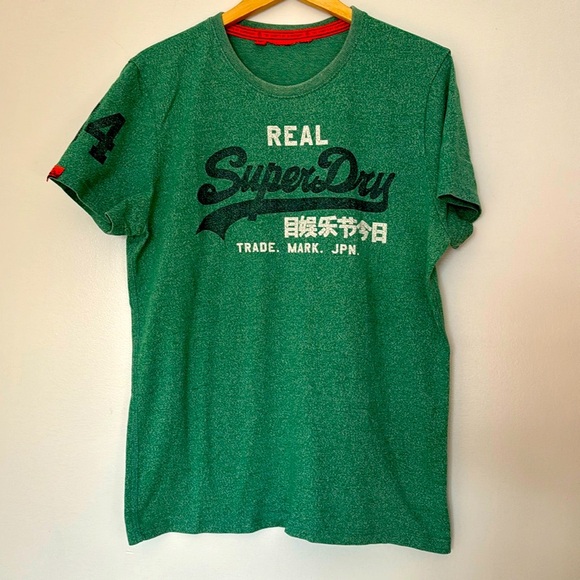 Super Dry VINTAGE LOGO HERITAGE  T Shirt Short Sleeve Real Men Green size XLarge - Picture 1 of 8